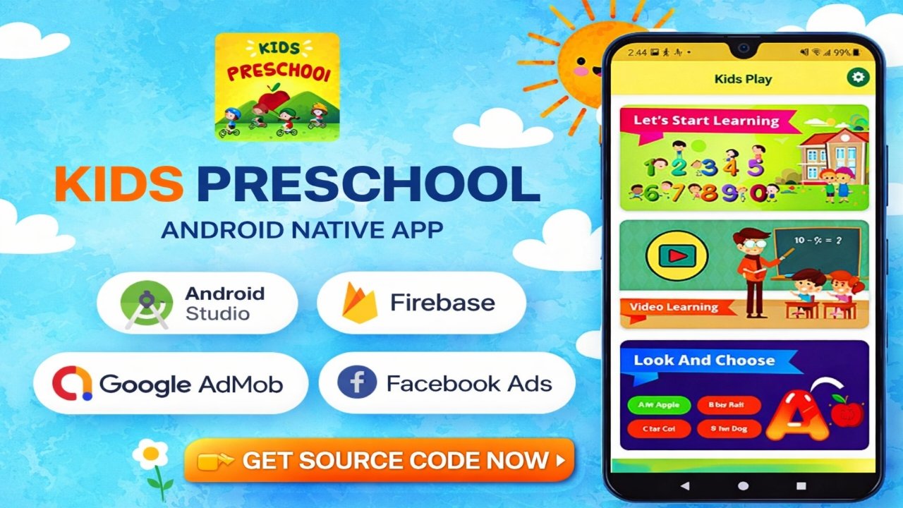 Kids Preschool Learning App | Android Native Source Code with AdMob & Firebase