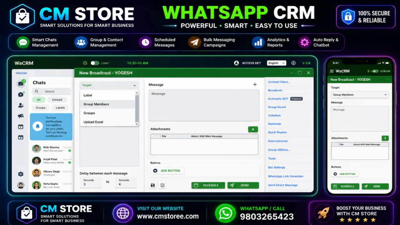23 WhatsApp CRM App with Reminders, Bulk Messaging & Data Management | Full Source Code