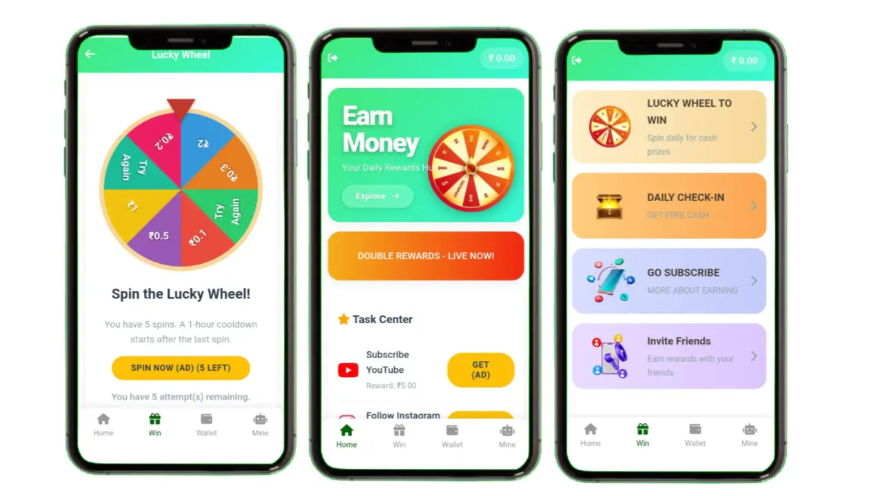 Earningappday - Spin & Earn Rewards Web Application + Admin Panel