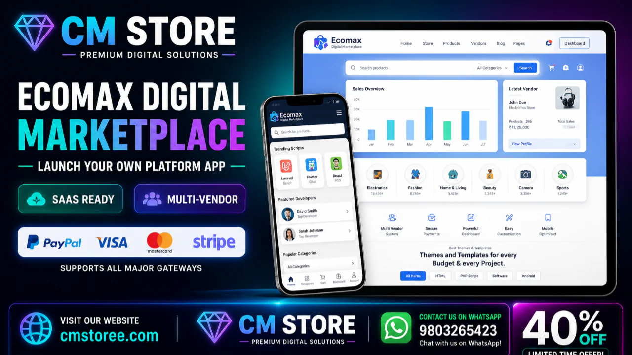 20 Ecomax - Ultimate Digital Marketplace Laravel Script with Flutter Mobile App (SaaS Ready)