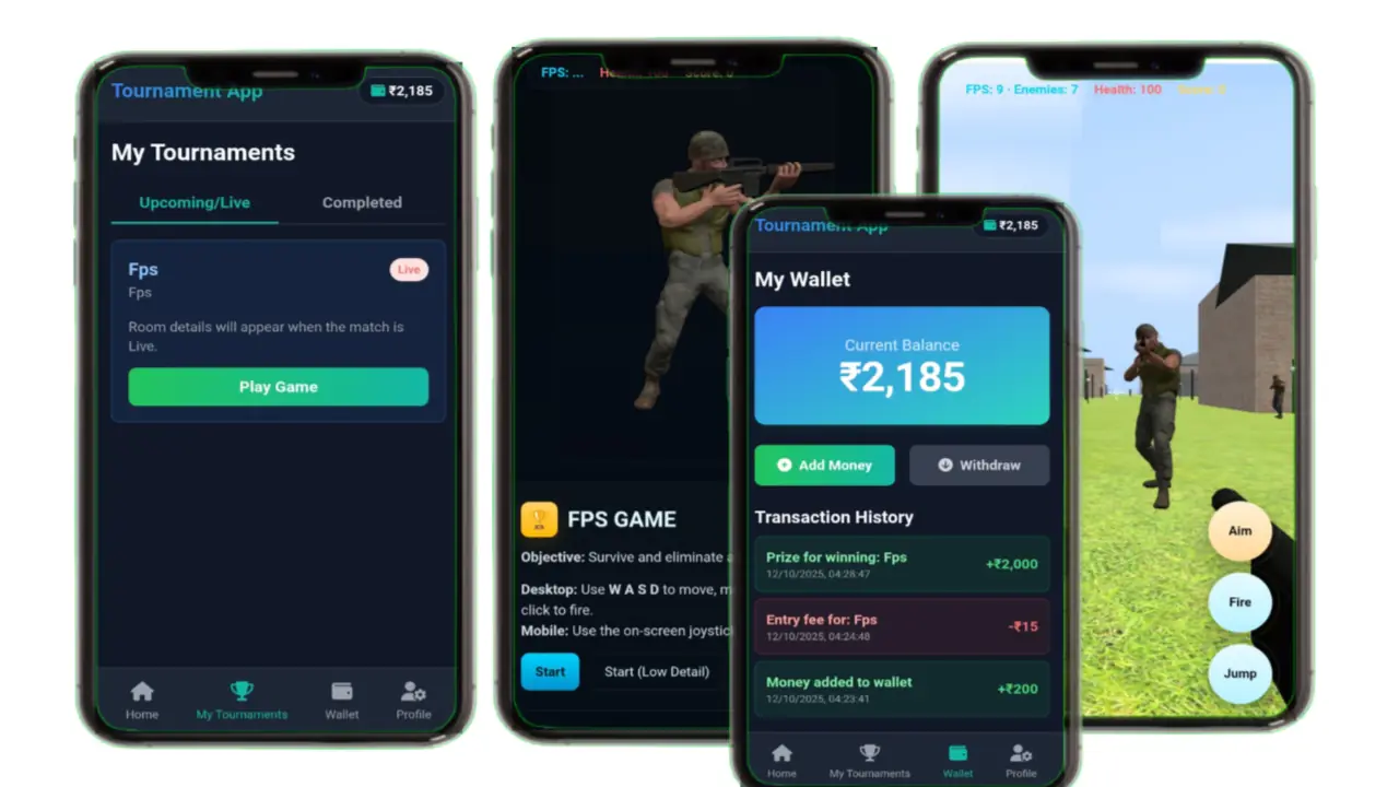 Real Money Gaming Tournament Platform (Admin & User Panel)