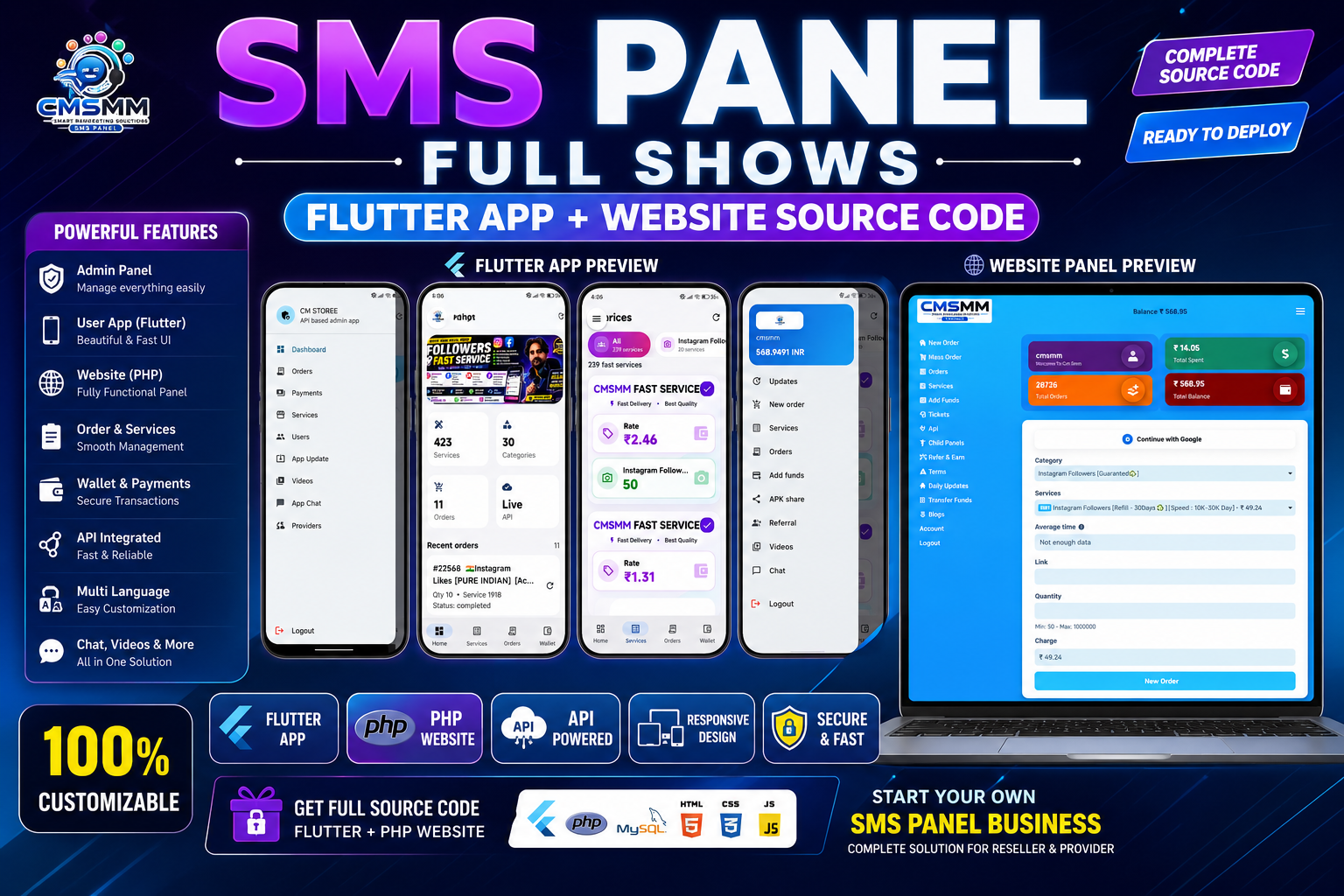 50 CMSMM PANEL Flutter App + Website Source Code Available