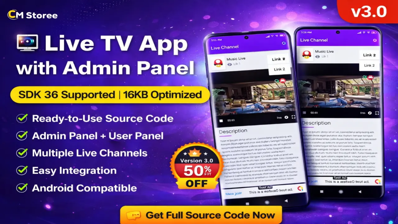 44 Live TV App with Admin Panel v3.0 | Full Source Code (SDK 36 Supported)