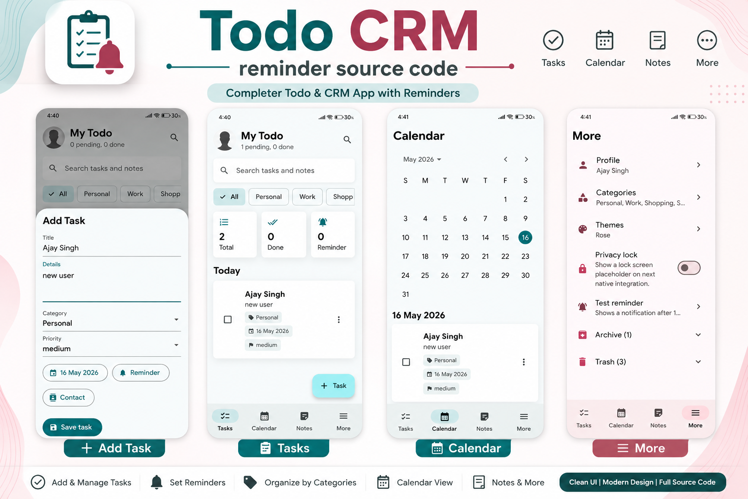 52 Todo CRM Reminder Source Code – Modern Flutter Task Manager App